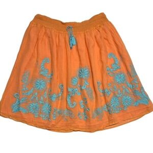 Sundance Silk Embroidered Skirt Orange Turquoise Boho Bright Mini Skirt Small